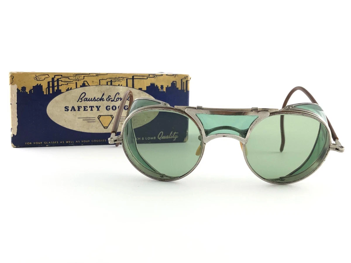 VINTAGE BAUSCH & LOMB GOGGLES SIDECUPS GREEN LENS 1950 B&L SUNGLASSES