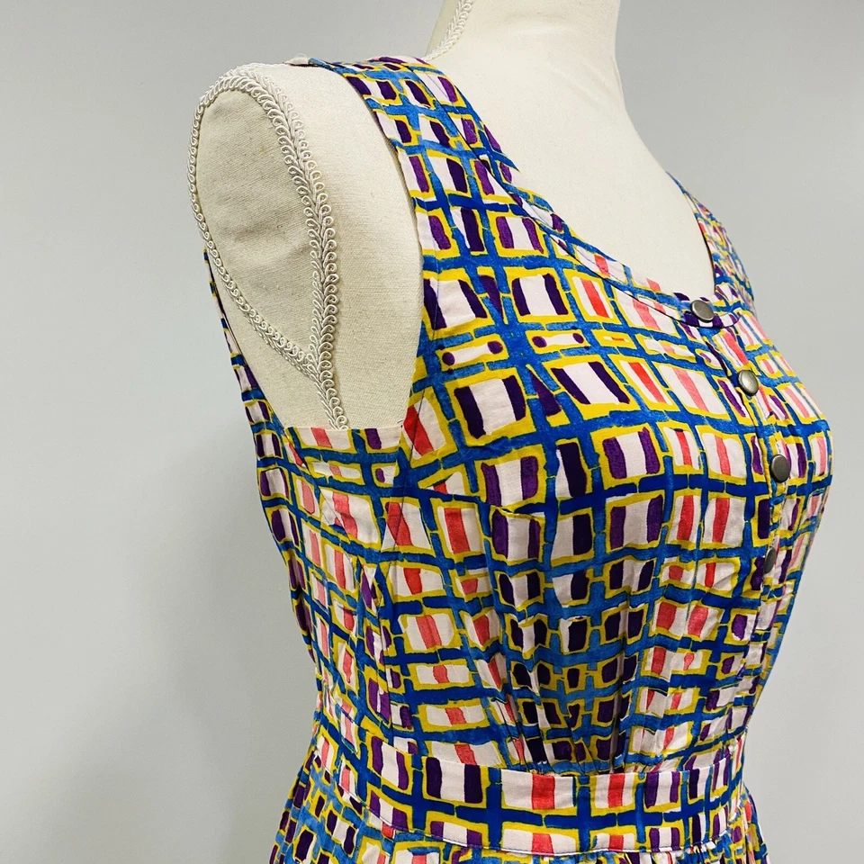 Vestido PLENTY Tracy Reese 0 Anthropologie Estampado Geométrico Sin Mangas Ajuste y Acampanado Foto 4 de 4