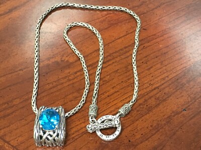 EFFY SS 925 BLUE TOPAZ PENDANT & EFFY SS CHAIN AUTHENTIC PRE-OWNED