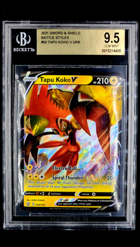 2021 Pokemon SWSH Sword & Shield Battle Styles #50 Tapu Koko V URR BGS 9.5 POP 7