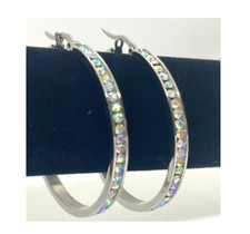 Women's Large Hoop Earrings Rainbow / Iridescent 30 or 40mm Stainless Steel 56