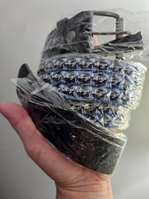 Studded Blue White Black Leather Belt Punk Rock Metal Rivets Skater Belt