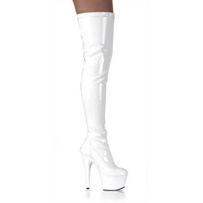 PleaserUSA Plateau-Stretch-Stiefel Adore-3000 Lack weiß