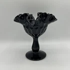 Vintage Fenton Glass Thumbprint Compote in Ebony Black #4425