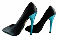 Women’s Peep-Toe High Heel Shoes • Satin Black • Turquoise Heels & Accents UK 5