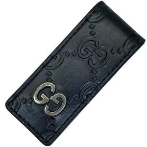 GUCCI 522867 Shimaline GG DORIAN Pince à Monnaie Cisailles Clip Accessoires Cuir Noir