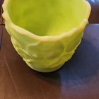 Fenton Yellow Art Glass Floral Round Planter Molded Glossy Vintage
