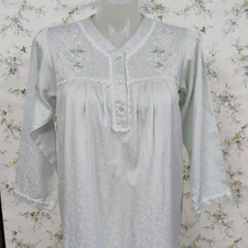 Go Softly Long Sleeve Light Blue Gown Women's Size PL Nightgown Satin Flannel 