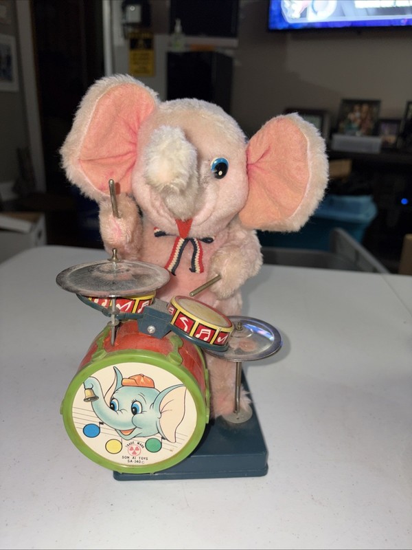 Vintage Son Ai Toys Drum Playing Pink Elephant For Parts