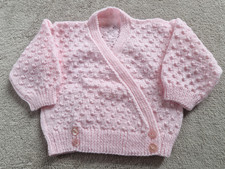 HANDMADE KNITTED Baby Cardigan 12-18 Month Pale Pink Soft Wrap Over Front NEW