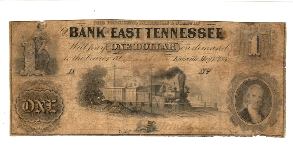 $1 "BANK OF EAST TENNESSEE" (RARE) "BLACK TRAIN" $1 "EAST TENNESSEE" NICE!!!!!!! - Image 2 of 3