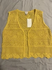 A New Day Women's Large Yellow Crochet Top NWT #131