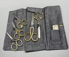 Vintage Sewing Scissors 5Pc Set Double Palms Soligen Germany Gold Color Handles