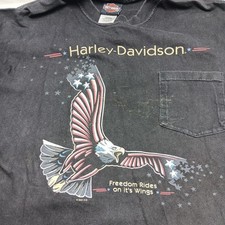 Vtg Chunky River Harley-Davidson L Black T Shirt "Freedom Rides On It's Wings"
