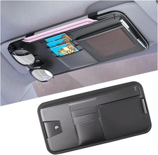 Car Sun Visor Organizer, PU Leather Vehicle Storage Pouch Holder withBlack