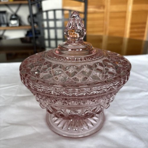 Vintage Pink Depression Glass Lidded Candy Dish