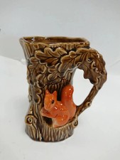 Vintage Sylvac 4241 Squirrel Tree Trunk Ceramic Tankard Vase England Collectible