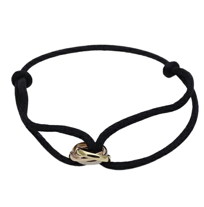 Cartier Trinity 18K Gold Bangle Bracelet with Black Adjustable Cord for Women-image