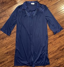Vintage Vanity Fair Blue Satin Housecoat Robe Button Up Made in USA Women  s sz L