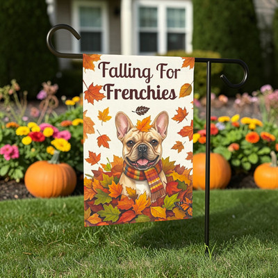 Falling For Frenchies Autumn Garden Flag Double Sided 12x18 24x32 Outdoor