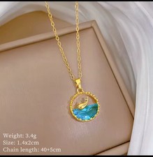 Womens Necklace Water Pendant 18K Gold Plated Stainless Steel Jewelry Gift New