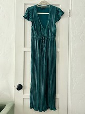 Urban Outfitters emerald green plisse metallic midi dress flutter sleeve small