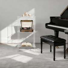 Clear Acrylic Record Player Stand Side Table/End Table for Living Room, Bedroom