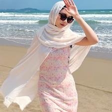 Cotton and linen scarf, spring and summer whi...