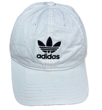 Adidas Logo Hat White Big Trefoil Spell Out Three Stripes Strapback Cap OSFA