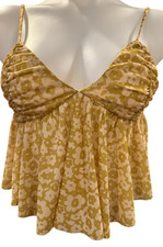 Urban Outfitters Women s Babydoll Floral Mesh Yellow Beige Cropped Tank Top Sz S