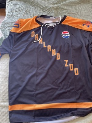 Oakland Zoo Pepsi Hockey Jersey Mens Medium (M) Navy Blue Gold #6 Lace Up