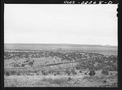 Atchison Topeka Santa Fe Railroad Diesel Freight Train Curve 1940s Desert Mesa