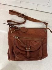 Y2K Indie Fossil Brown Genuine Leather Medium Crossbody Bag with brass hardware