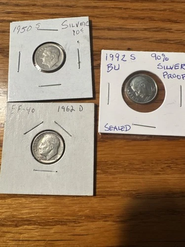 3 Silver Roosevelt Dimes Silver Lot 90% Circulated Misc Dates 1 Is A Proof