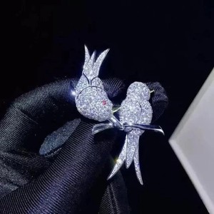 Authentic Real Moissanite 2.40Ct Round Cut Birds Charm Brooch Pin 14K White Gold Plated