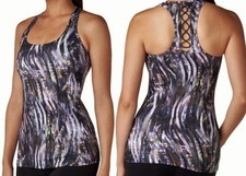STUDIO by CAPEZIO Tatyana Racer Back Top Shelf Bra Lace Up Dance Workout Sporty