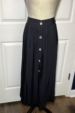 Vintage Cattiva By Maya Jornot Black Long Pleated Skirt Ornate Buttons