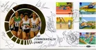 1986 C'WEALTH GAMES GREAT BRITAIN BENHAM FDC MULTI-SIGNED x6 ATHLETES VGC
