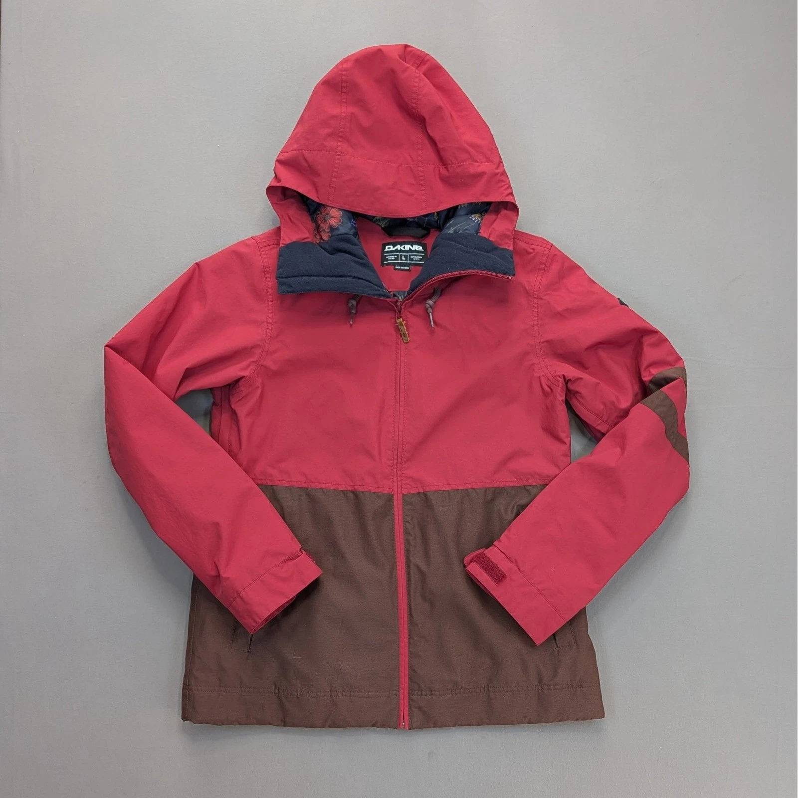 Dakine Womens Ski Snowboard Jacket L PrimaLoft Hooded Snow Coat Red Brown Floral