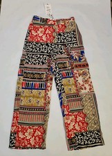 Zara Women's Patchwork Print Wide Leg Elastic Waistband Loose Fit Pants Sz S