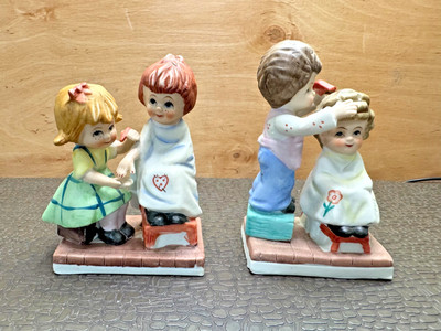 Brinn's Nail Painting Siblings, '' Girls Playing Hairdresser '' Figurines *