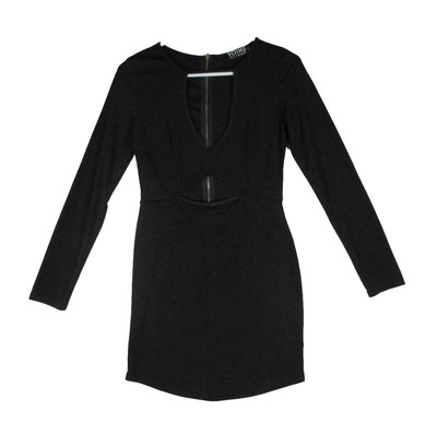 Yoins Womens Front Cut Out Bodycon Dress Keyhole Neck Long Sleeve Size S Black