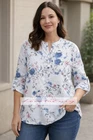 Ladies Floral Print Blouse 100% Cotton Cheese Cloth Grandad Collar Shirt Top