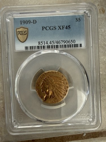 1909-D Indian Head $5 Gold Half Eagle With Motto PCGS XF45 Pre-1933