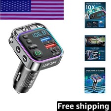 HiFi Bass Bluetooth FM Transmitter with Dual Mic  Colorful LED Lights for Cars