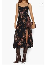 NWT Reformation Katara Black Pink Sweetheart Floral Midi Dress Ballad Size 6