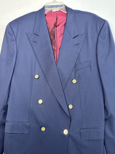 Vtg Brioni Mens Double Breasted Gold Button Blazer Jacket Navy Blue Size 44L - Picture 2 of 10