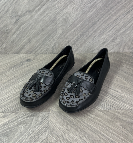 Hotter Abbey Ville black and grey leopard print tassel loafers - UK SIZE 6.5