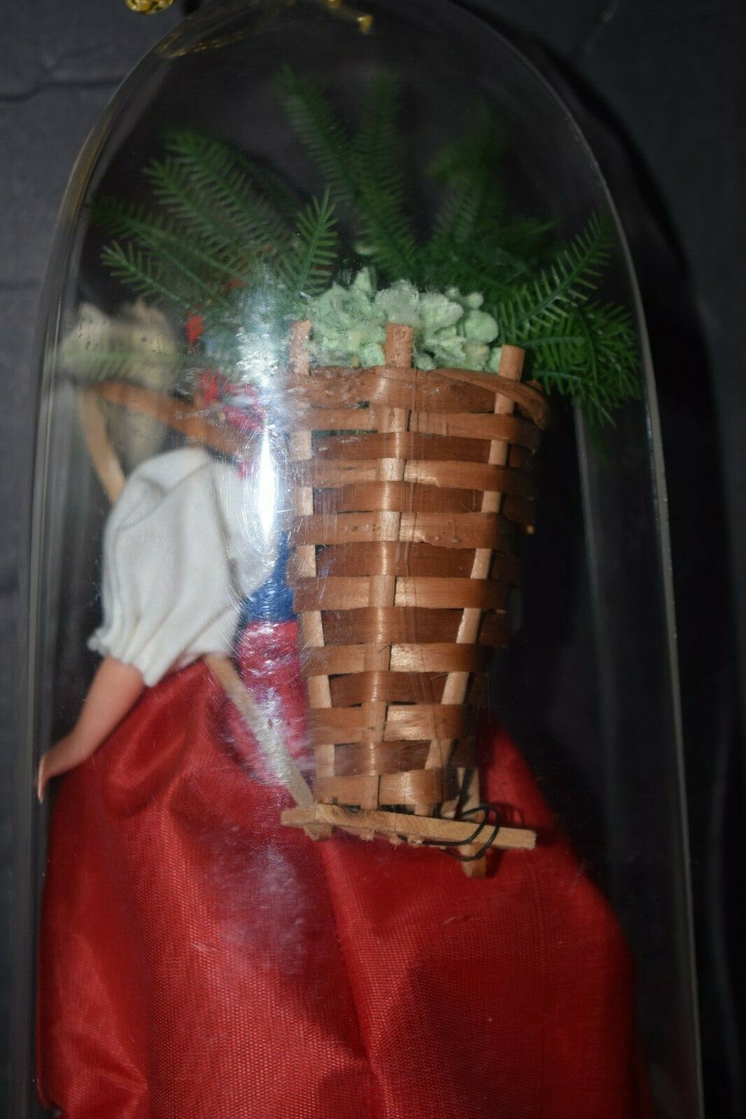 SWISS MADE ENCASED "TICINO MAIDEN DOLL" (6.50" Tall), Red Dress and Flowers, New