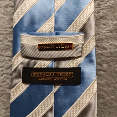 Donald J. Trump Signature Collection REP Tie Gray Blue White Striped Silk 60" - Picture 12 of 14